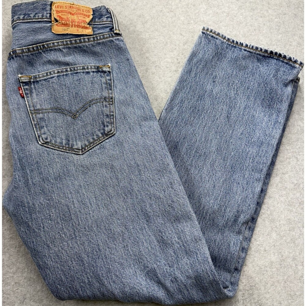Levi's 501 Men's Regular Fit Blue Denim Jeans Straight Button Logo Medium Wash